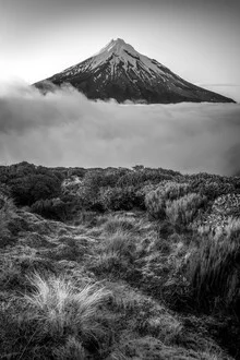 Photo art by Christoph Schaarschmidt: mountain landscape featuring Mount Taranaki in New Zealand