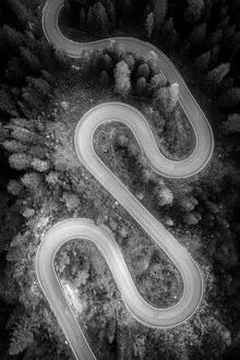 Passo di Giau in Italy: striking road between mountains in black and white
