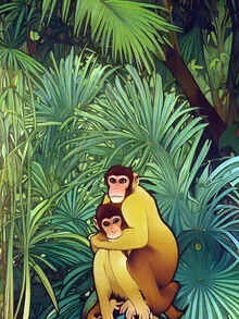 Photo art by Uma Gokhale: monkey surrounded by tropical plants in a jungle