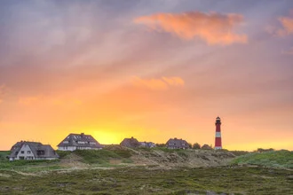 Fotokunst: sanfter Sonnenaufgang über den Dünen in Hörnum auf Sylt