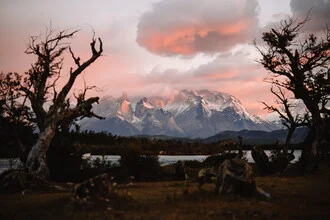 Photo art by Lina Jakobi: sunset over Torres del Paine in Patagonia.