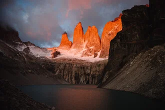 Photo art by Lina Jakobi: soft sunrise over Torres del Paine, Chile