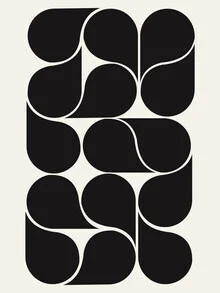 Black and white abstract illustration featuring geometric shapes in a minimalist composition