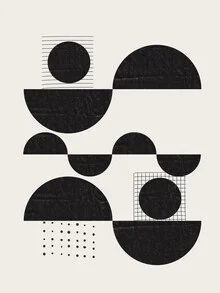 Abstract illustration in black: playful shapes and geometric circles.