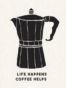 Illustration by Ania Więcław: stylish coffee pot and cup in monochrome design