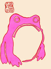 Illustration of a grumpy pink frog in a minimalistic style