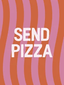 Illustration of a pizza being sent in a friendly manner.