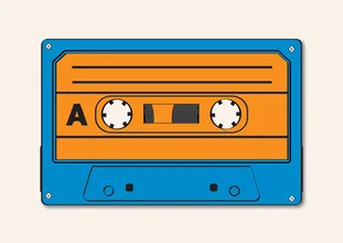 Wall art by Frankie Kerr-Dineen: a vibrant cassette with musical notes