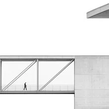 Bridge walker in black and white: minimalist composition with strong lines.