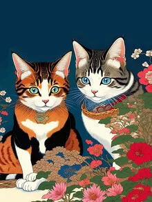 Wall art featuring cute cats: whimsical animals in a floral setting