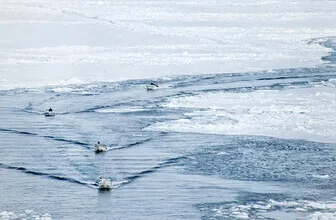 Photo art by Victoria Knobloch: fishing boats on ice in Greenland