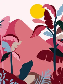 Illustration by Uma Gokhale: Tropical plants in soft pastel colors