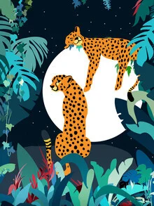 Wall art by Uma Gokhale: Leopard resting in a tropical jungle setting.