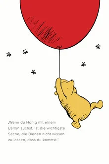 Illustration by Vintage Collection: Winnie Pooh with a balloon and honey in a gentle style.