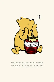 Illustration by Vintage Collection: Winnie the Pooh in soft beige tones, cheerful and contemplative.