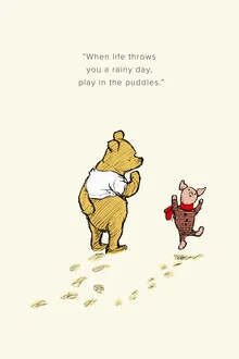 Illustration von Vintage Collection: Winnie the Pooh spielt im Regenpfützen.