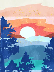 Charming wall art: minimalist landscape featuring a magical sunset.
