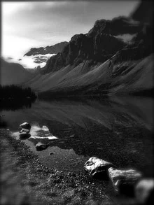 Photo art by Diana Adam: clear shot of the Rocky Mountains in black and white