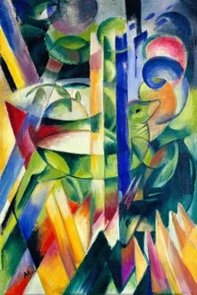 Wandbild von Franz Marc: zwei kleine Bergziegen in sanften Farben auf einer Wiese.
