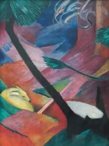 Illustration von Franz Marc: Reh im Wald, harmonische Farbkomposition