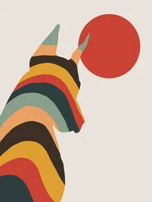 Illustration of a colorful dog in boho style, evoking a cheerful, nostalgic mood.