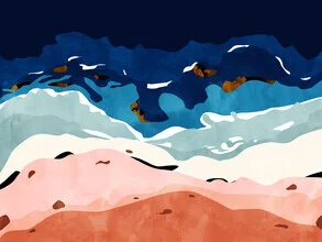 Abstract watercolor painting depicting gentle waves with a tropical vibe