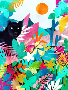 Illustration of a panther in a lush jungle with vibrant colors