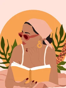 Wall art by Uma Gokhale: modern illustration of a woman reading in a boho style