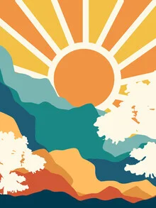 Wall art: colorful illustration of a sunrise with uplifting thoughts.