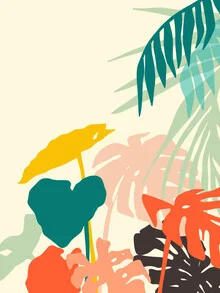 Illustration by Uma Gokhale: tropical plants in soft pastel colors
