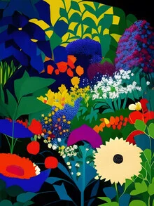 Illustration by Uma Gokhale: botanical jungle garden with dark colors