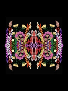 Illustration featuring colorful paint blots in a symmetrical pattern, calming mood.