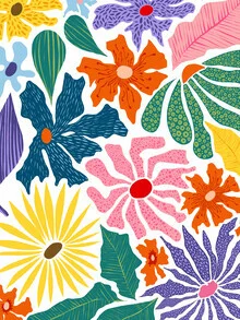 Wall art featuring botanical plants in a cheerful, vintage style.