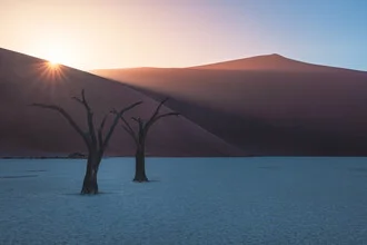 Photo art by Jean Claude Castor: sunrise over Deadvlei in Namibia