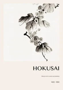 Illustration von Katsushika Hokusai: Zweig mit Blättern und Beeren in sanften Farben