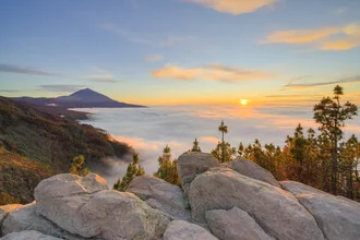 View of Teide at sunset over the Atlantic Ocean.