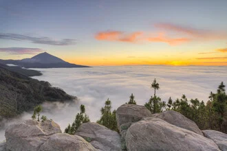 Photo art by Michael Valjak: view of Teide after sunset over the Atlantic Ocean.