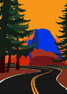 Wall art by Rosi Feist: Illustration of Glacier Road featuring Half Dome in soft tones