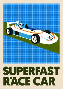 Illustration of a race car by Rosi Feist: vibrant colors and dynamic shapes