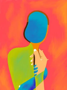 Abstract illustration of a person looking into a mirror with a thoughtful expression.