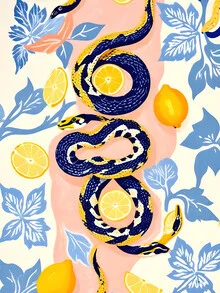 Illustration by Uma Gokhale: snakes and lemons in warm pastel tones
