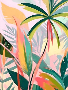 Wall art by Uma Gokhale: tropical plants in soft pastel colors