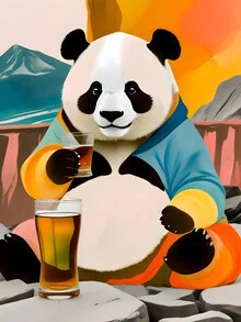 Illustration of a panda enjoying a beer, radiating a whimsical and relaxed vibe