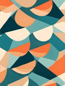 Wall art featuring geometric shapes in soft pastel tones with fruity motifs