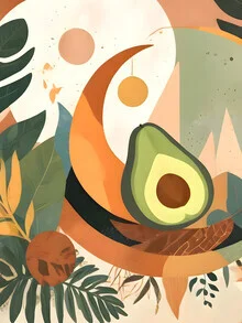 Illustration by Uma Gokhale: whimsical avocado moon in space