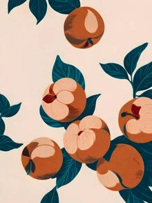 Wall art by Uma Gokhale: half-eaten peaches in soft colors