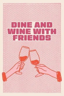 Wandbild von The Artcircle: fröhliche Illustration von Freunden mit Wein.