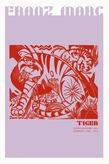 Colorful wall art of a red tiger, inspired by Franz Marc.