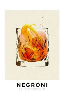 Illustration von Ekaterina Koroleva: Negroni Cocktail in einer gemütlichen Bar.