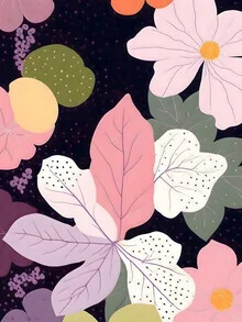 Wall art featuring delicate flowers blooming in soft pastel shades